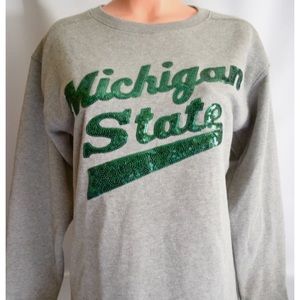 Victorias Secret Pink MICHIGAN STATE SPARTAN FOR LIFE Crew Sweatshirt